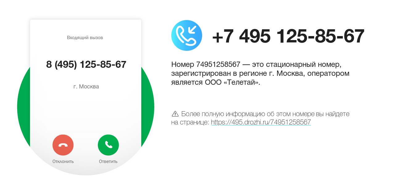 Номер телефона 8 (495) 125-85-67