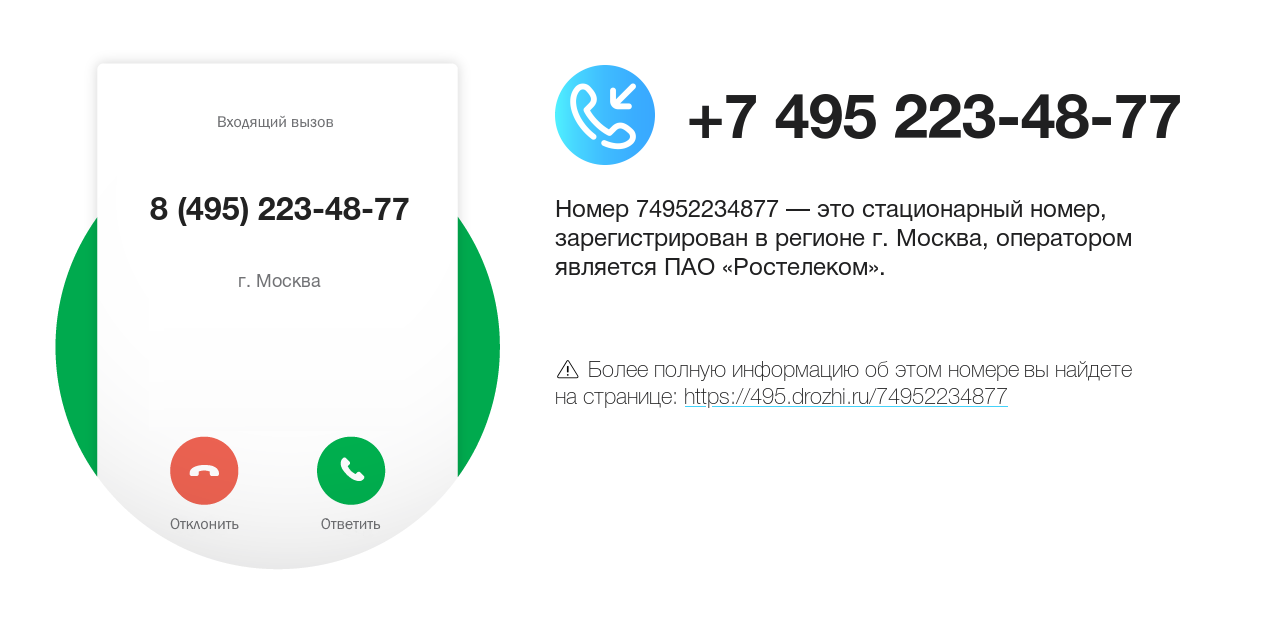 Номер телефона 8 (495) 223-48-77