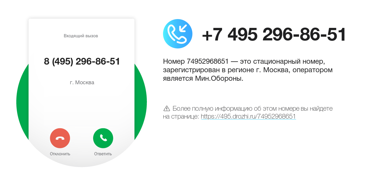 Номер телефона 8 (495) 296-86-51