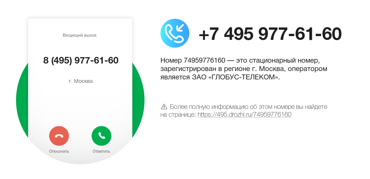 Номер телефона 8 (495) 977-61-60