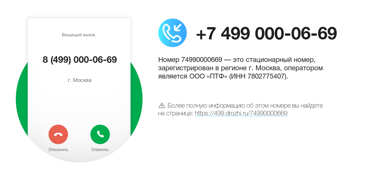 Номер телефона 8 (499) 000-06-69