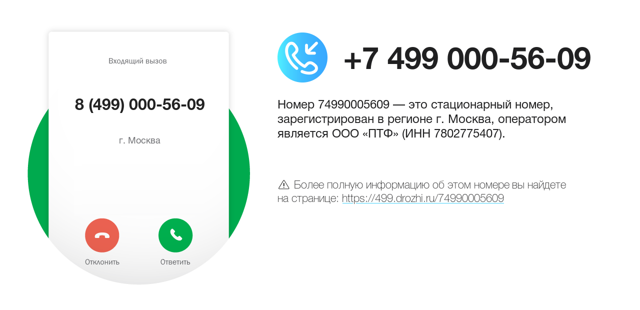 Номер телефона 8 (499) 000-56-09