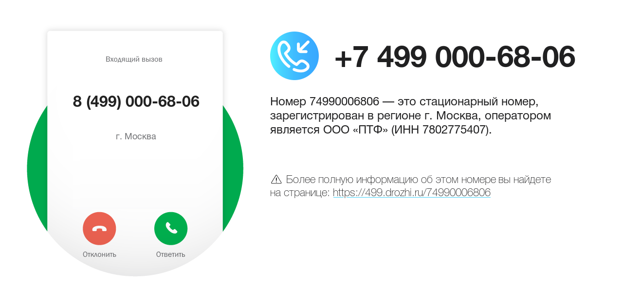 Номер телефона 8 (499) 000-68-06