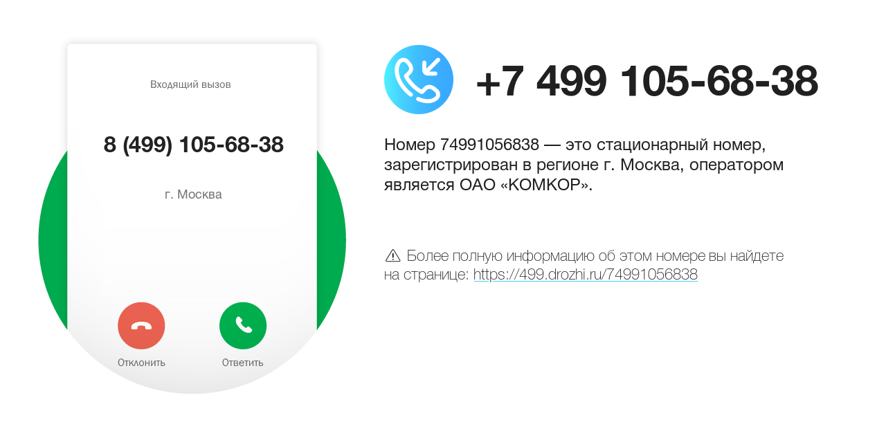 Номер телефона 8 (499) 105-68-38