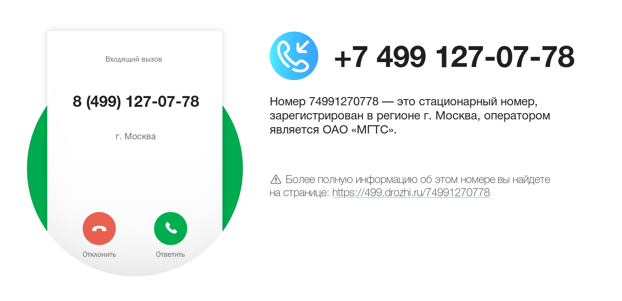 Номер телефона 8 (499) 127-07-78