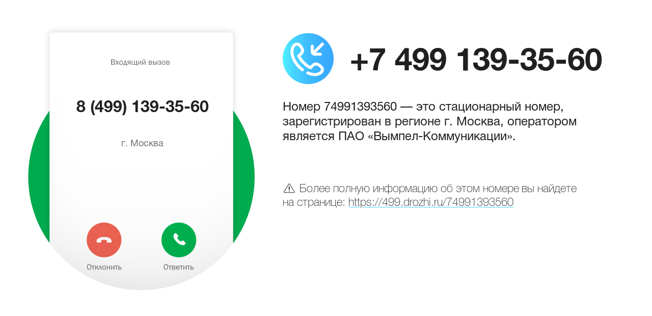Номер телефона 8 (499) 139-35-60