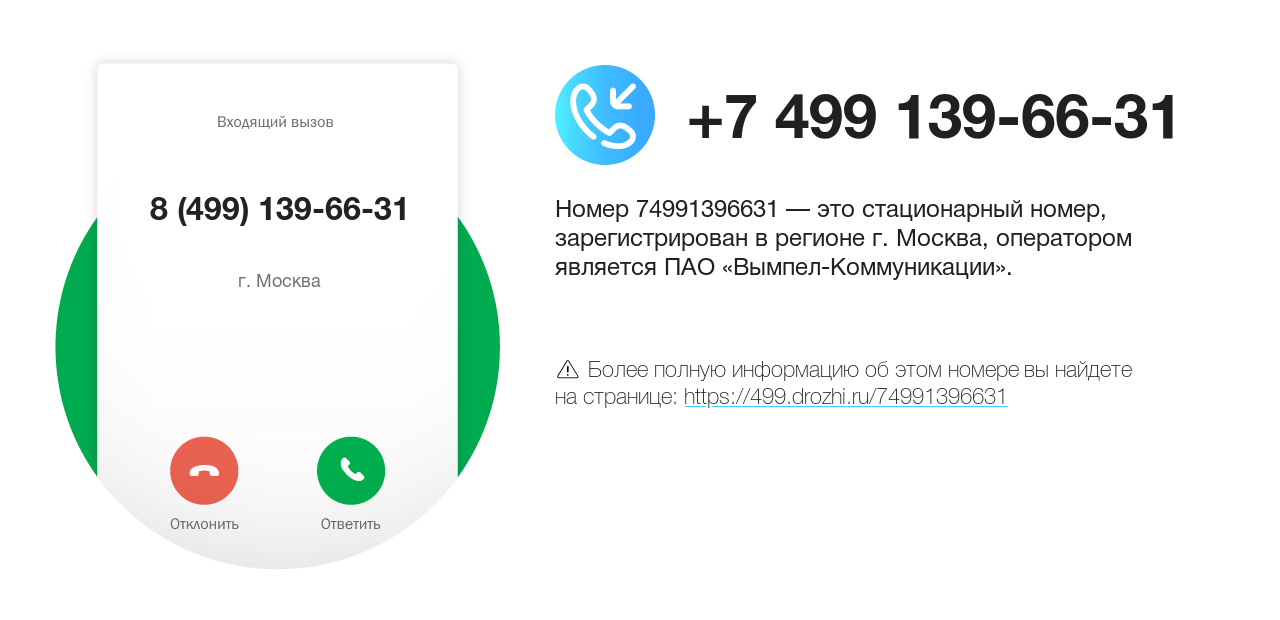 Номер телефона 8 (499) 139-66-31