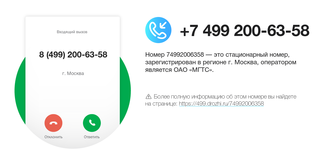 Номер телефона 8 (499) 200-63-58