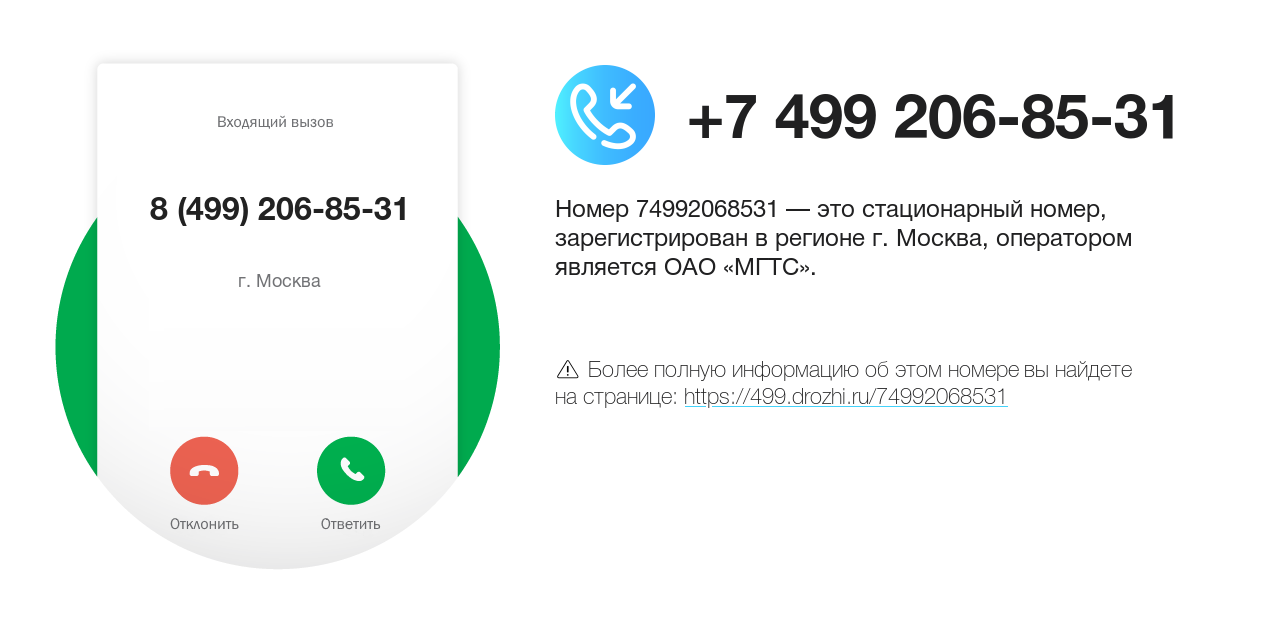 Номер телефона 8 (499) 206-85-31