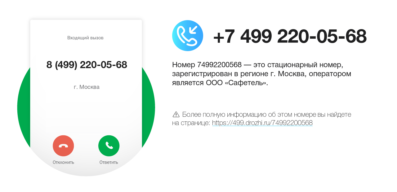 Номер телефона 8 (499) 220-05-68