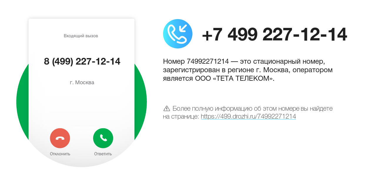 Номер телефона 8 (499) 227-12-14
