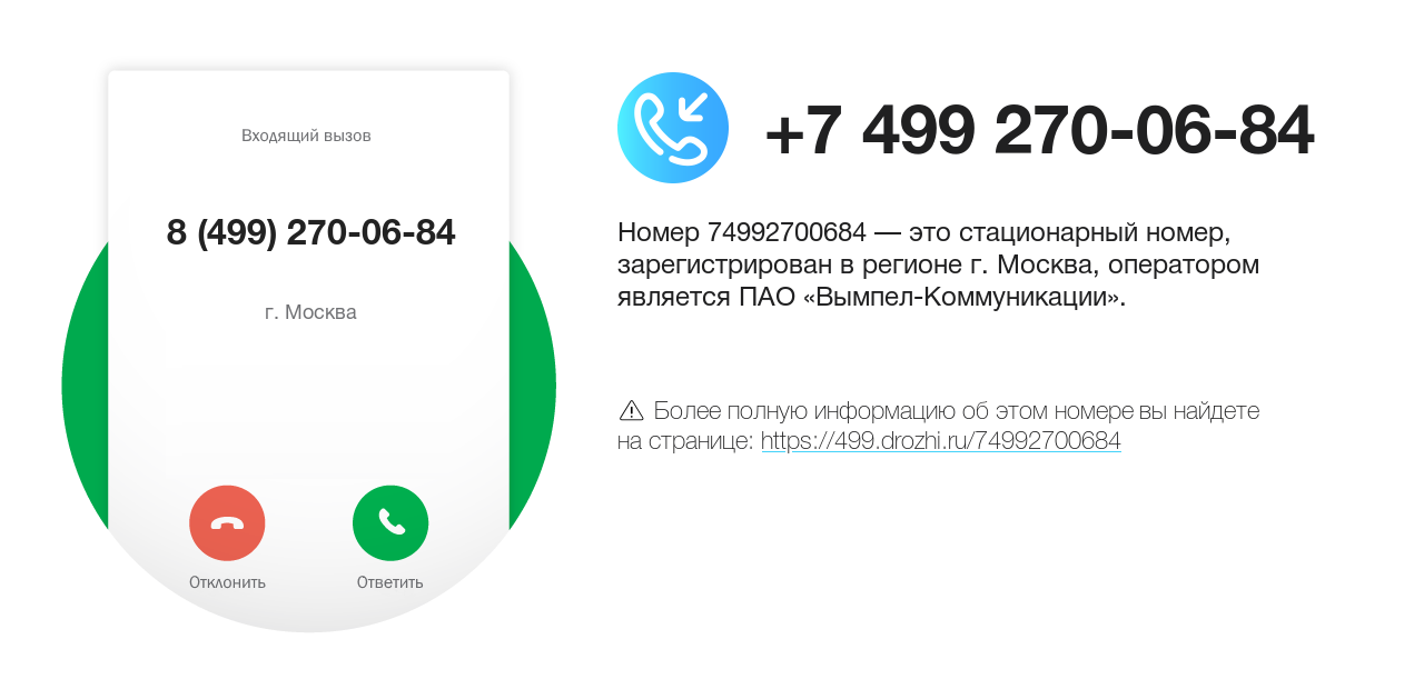 Номер телефона 8 (499) 270-06-84