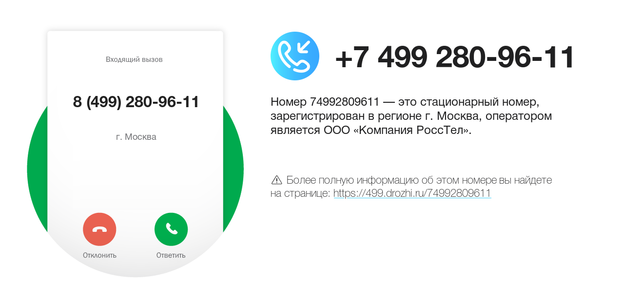 Номер телефона 8 (499) 280-96-11