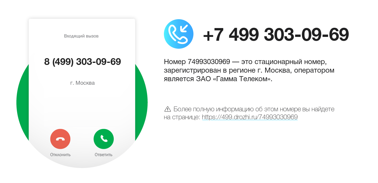 Номер телефона 8 (499) 303-09-69