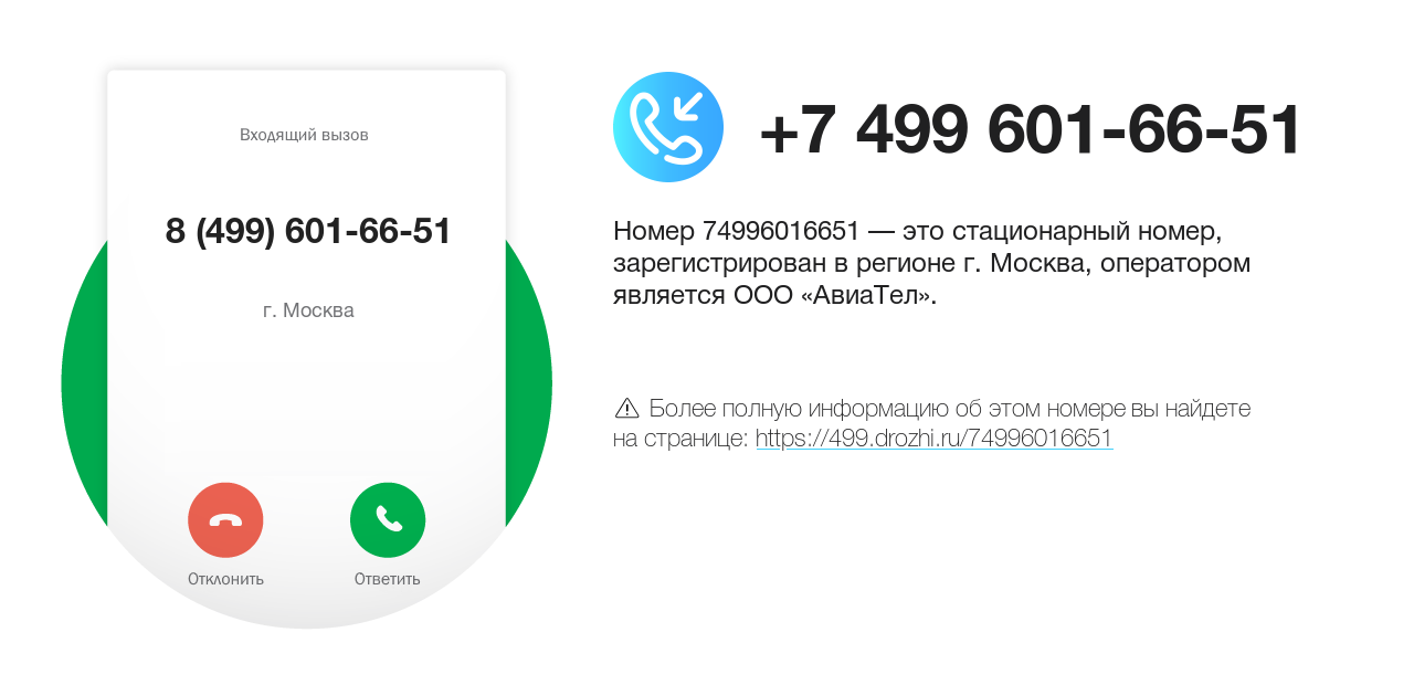 Номер телефона 8 (499) 601-66-51
