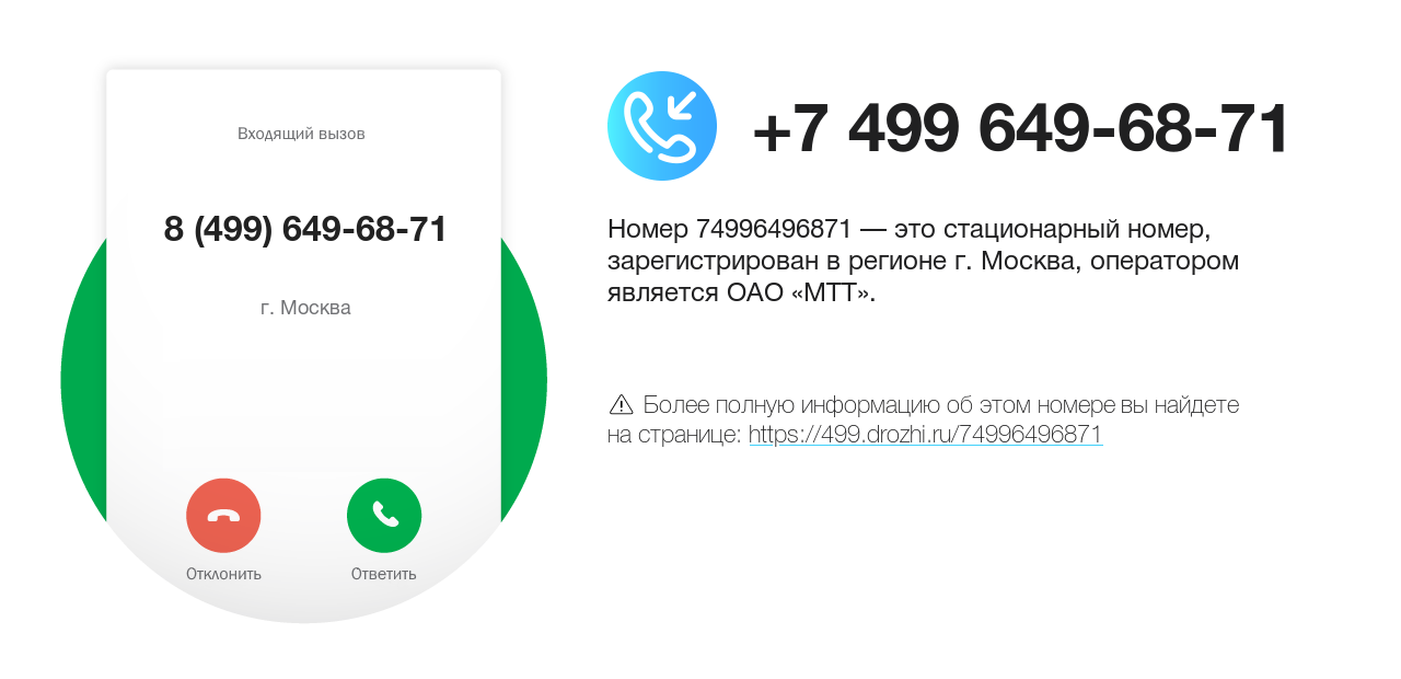 Номер телефона 8 (499) 649-68-71