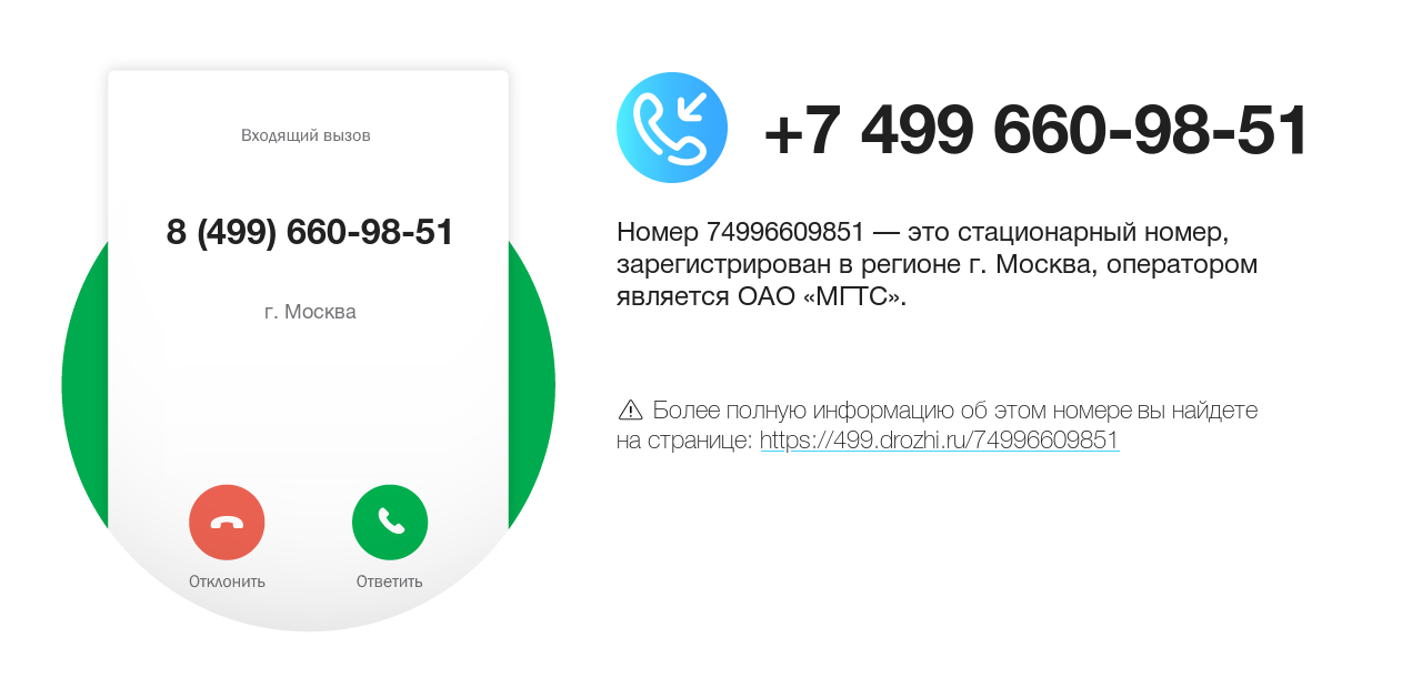 Номер телефона 8 (499) 660-98-51