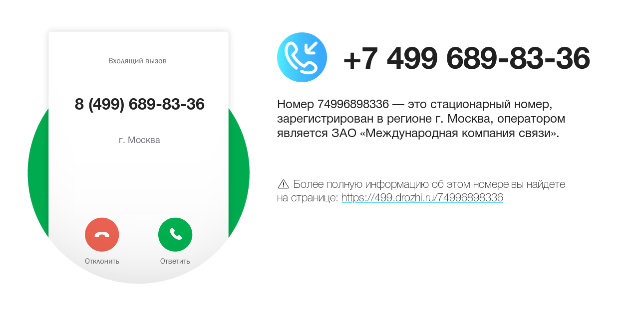 Номер телефона 8 (499) 689-83-36