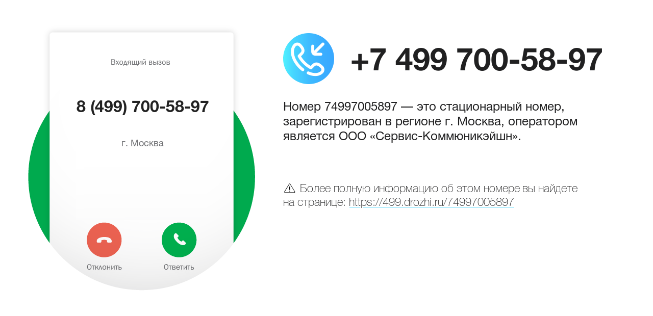 Номер телефона 8 (499) 700-58-97