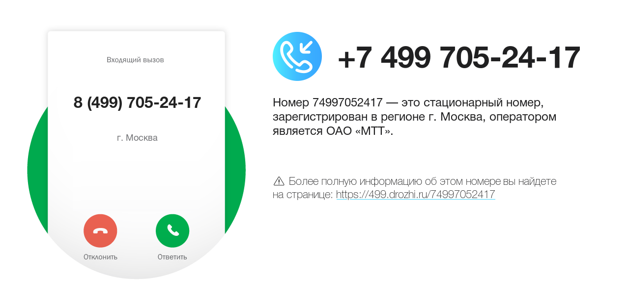 Номер телефона 8 (499) 705-24-17