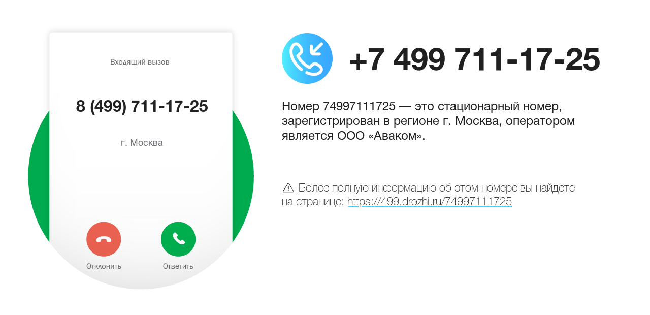 Номер телефона 8 (499) 711-17-25