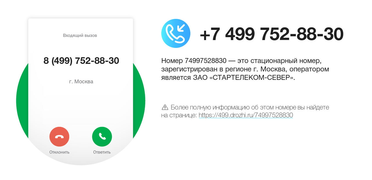 Номер телефона 8 (499) 752-88-30