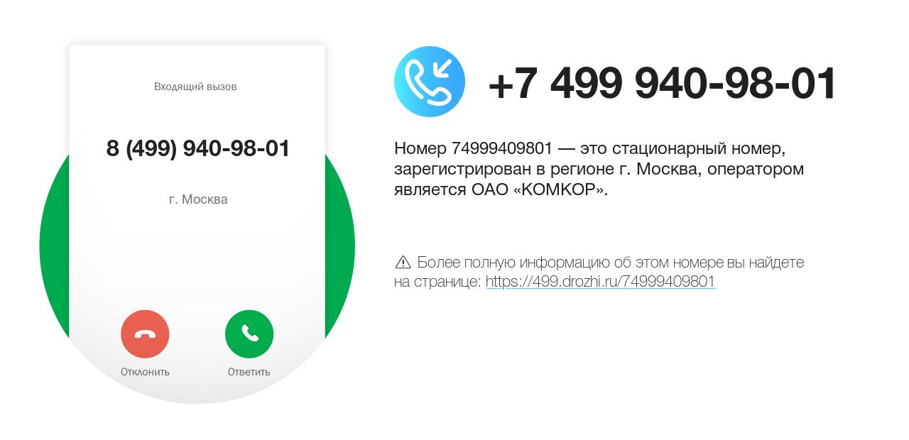 Номер телефона 8 (499) 940-98-01