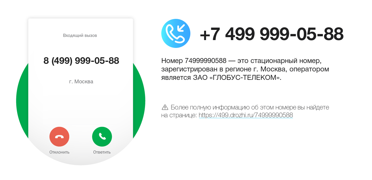 Номер телефона 8 (499) 999-05-88