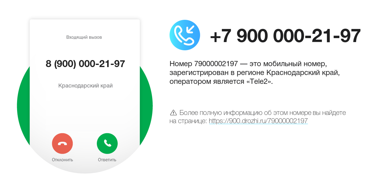 Номер телефона 8 (900) 000-21-97