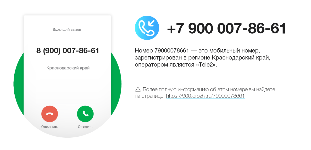 Номер телефона 8 (900) 007-86-61