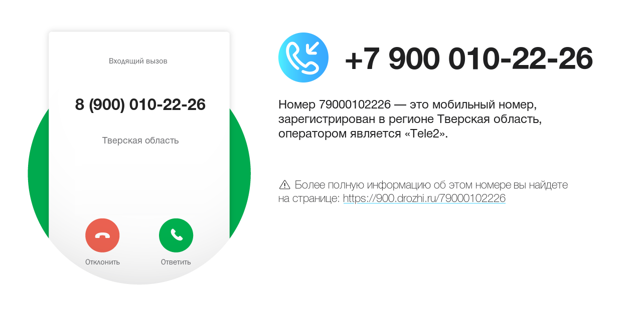 Номер телефона 8 (900) 010-22-26