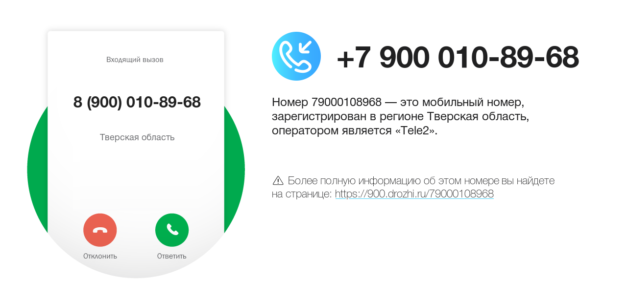 Номер телефона 8 (900) 010-89-68