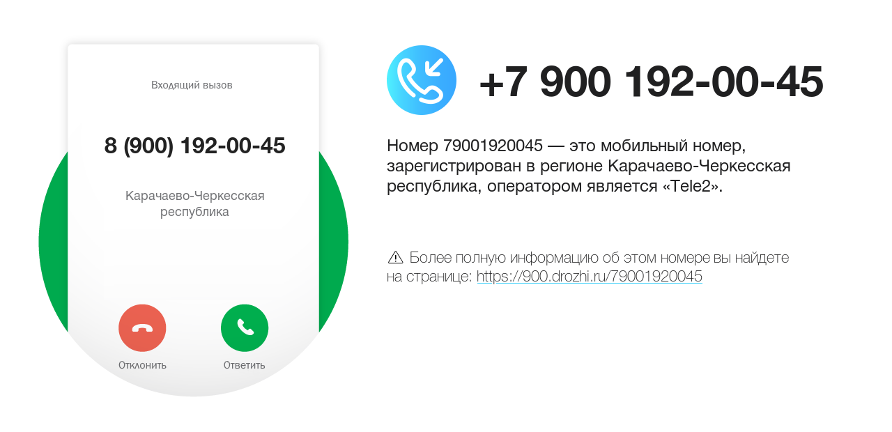 Номер телефона 8 (900) 192-00-45