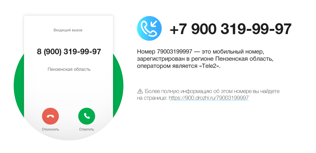 Номер телефона 8 (900) 319-99-97