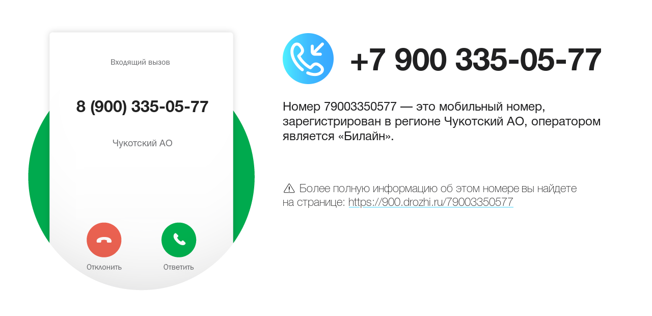 Номер телефона 8 (900) 335-05-77