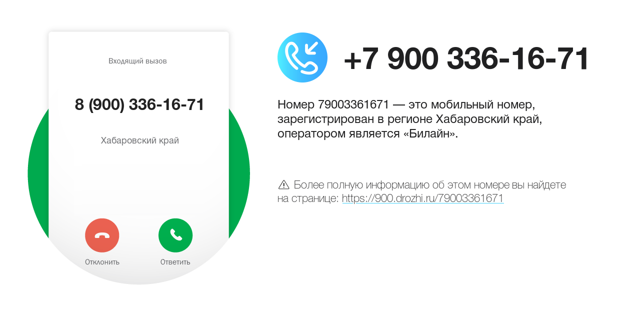 Номер телефона 8 (900) 336-16-71