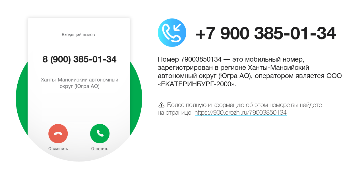 Номер телефона 8 (900) 385-01-34