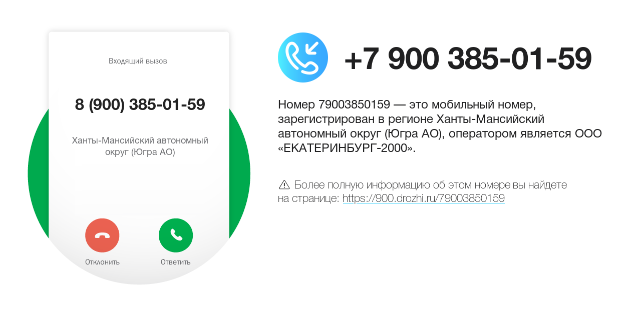 Номер телефона 8 (900) 385-01-59