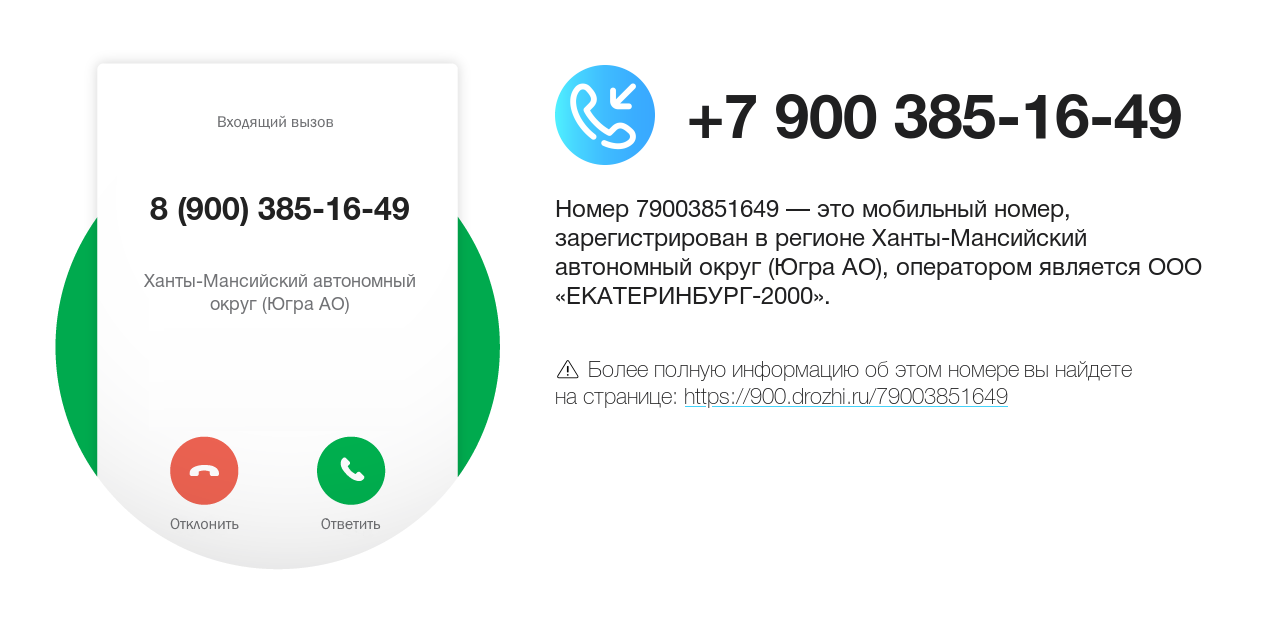 Номер телефона 8 (900) 385-16-49