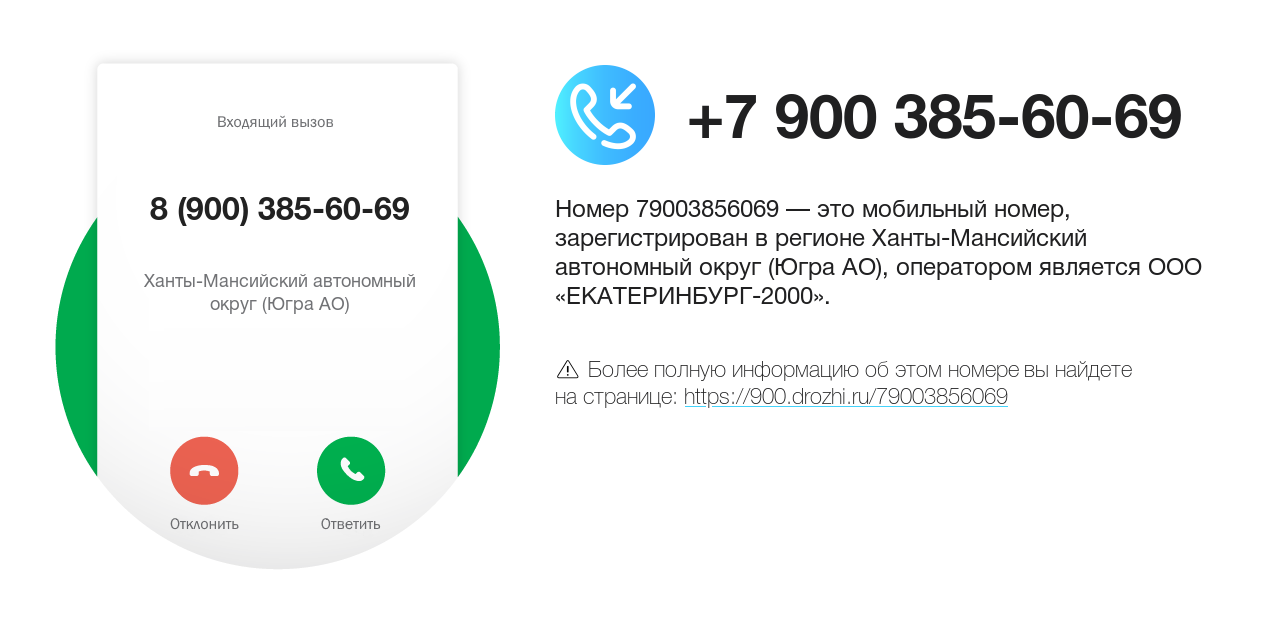 Номер телефона 8 (900) 385-60-69