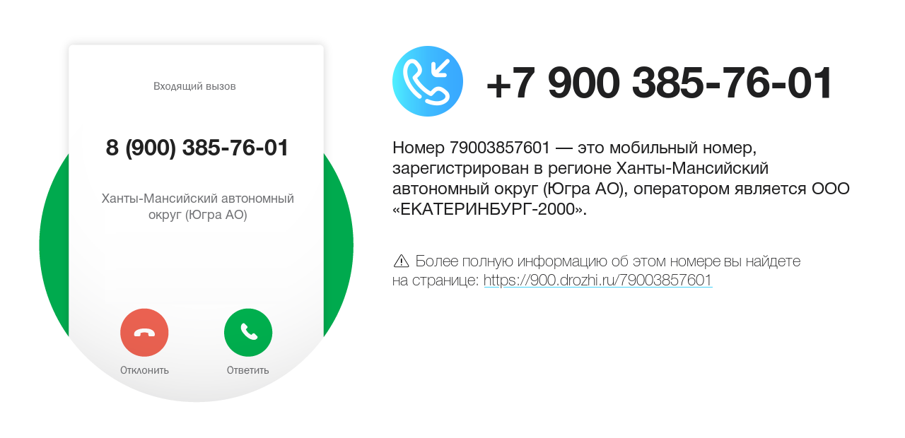 Номер телефона 8 (900) 385-76-01