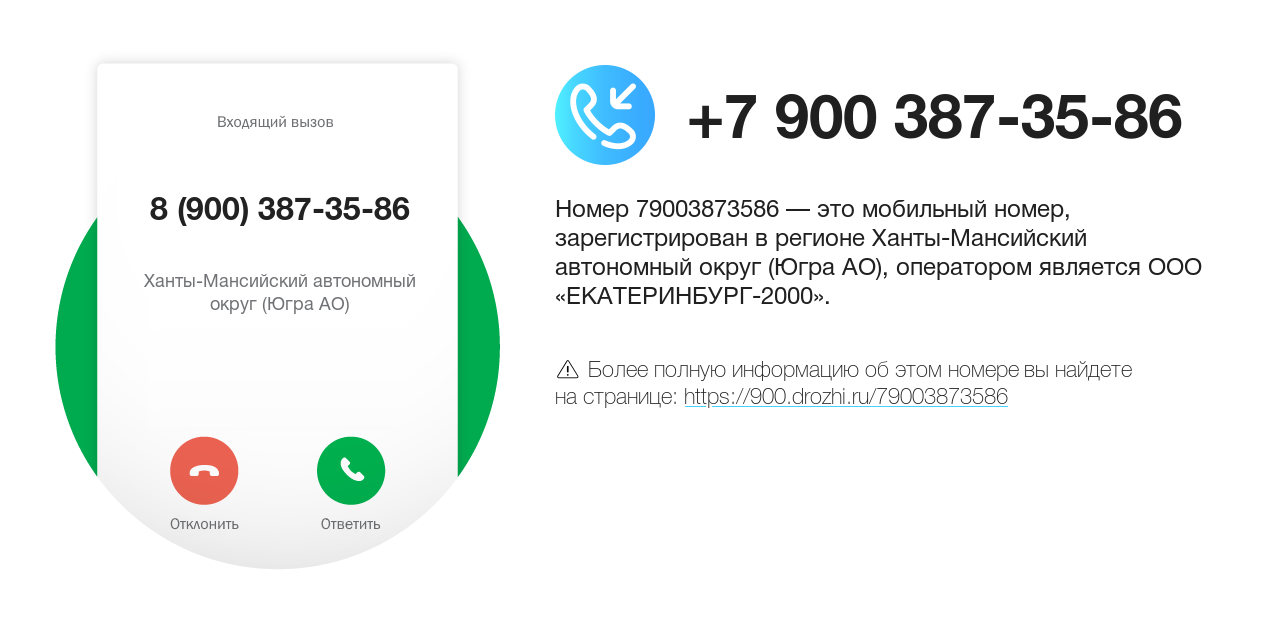 Номер телефона 8 (900) 387-35-86