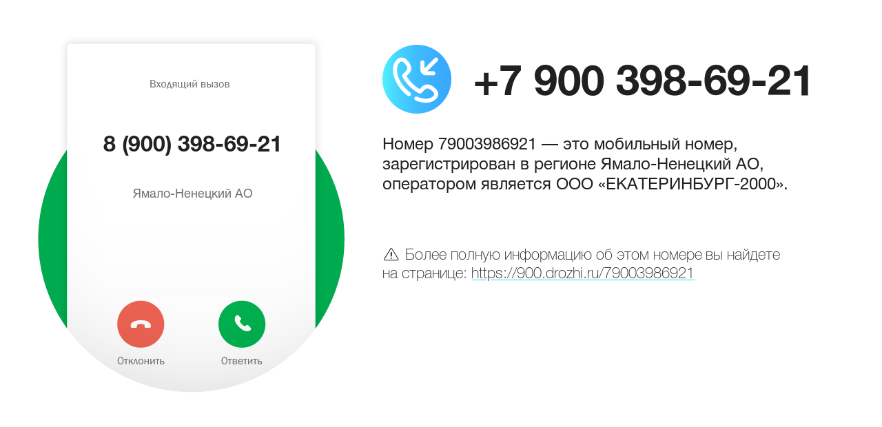 Номер телефона 8 (900) 398-69-21