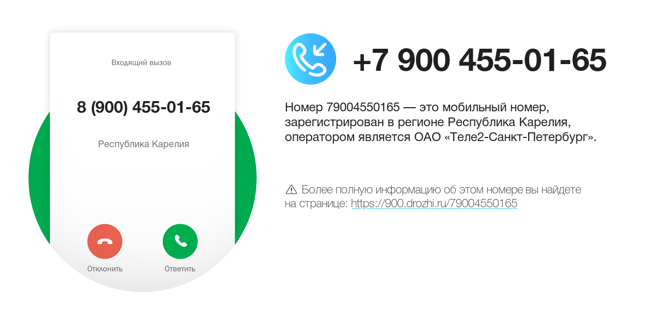 Номер телефона 8 (900) 455-01-65