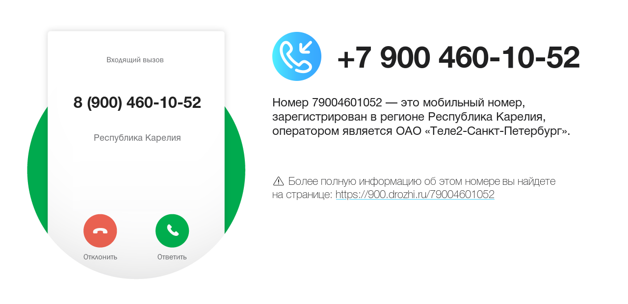 Номер телефона 8 (900) 460-10-52