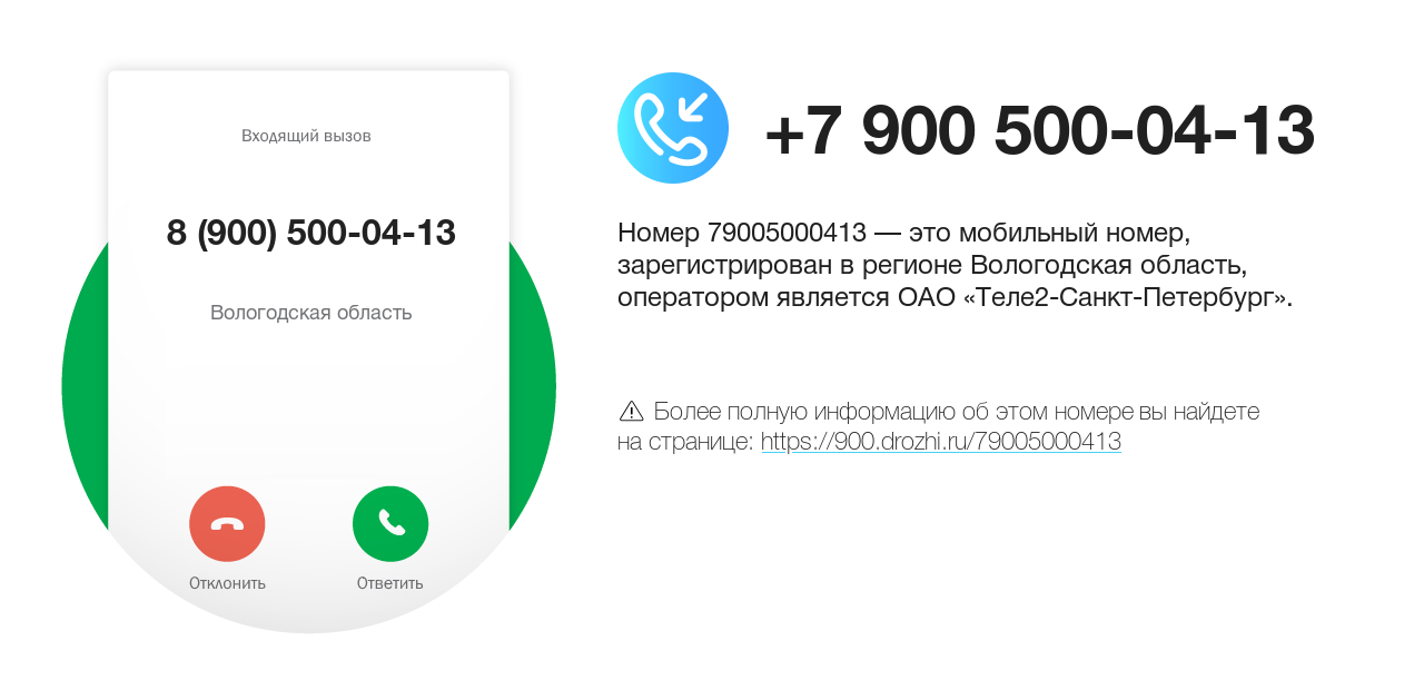 Номер телефона 8 (900) 500-04-13