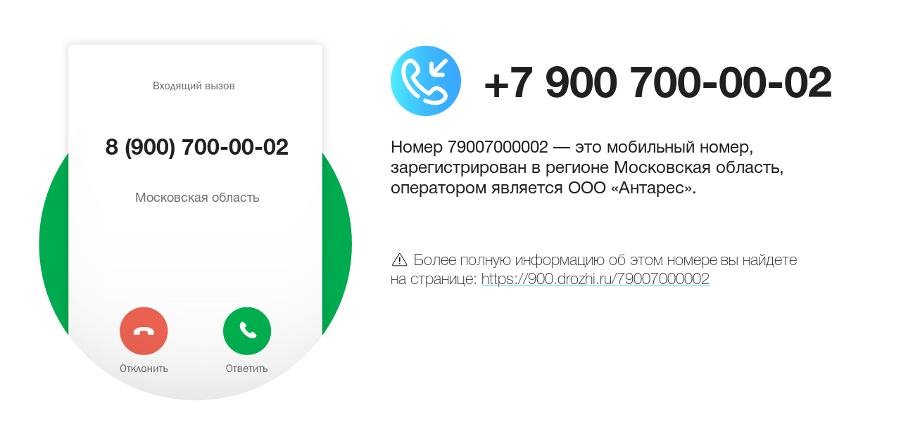 Номер телефона 8 (900) 700-00-02