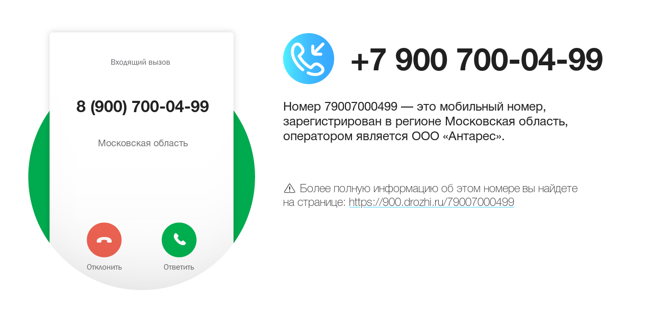 Номер телефона 8 (900) 700-04-99