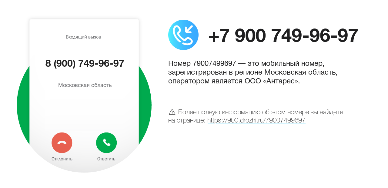 Номер телефона 8 (900) 749-96-97