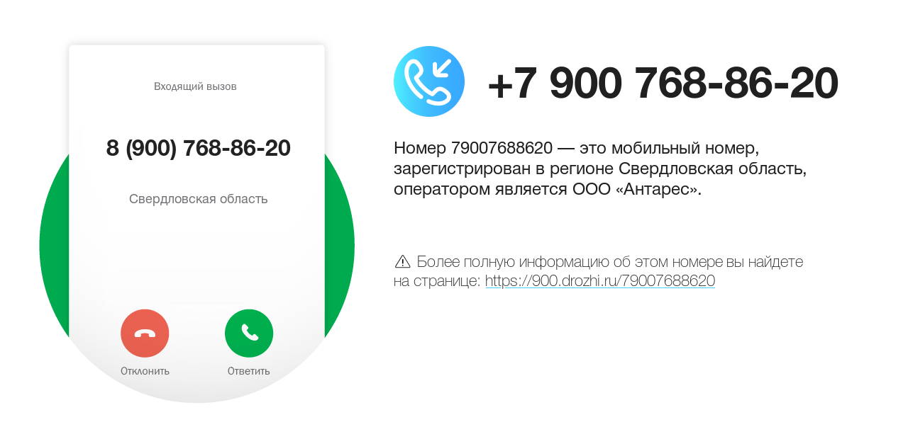 Номер телефона 8 (900) 768-86-20